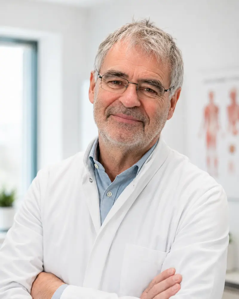Porträt von Rolf Heuser in ärztlicher Kleidung